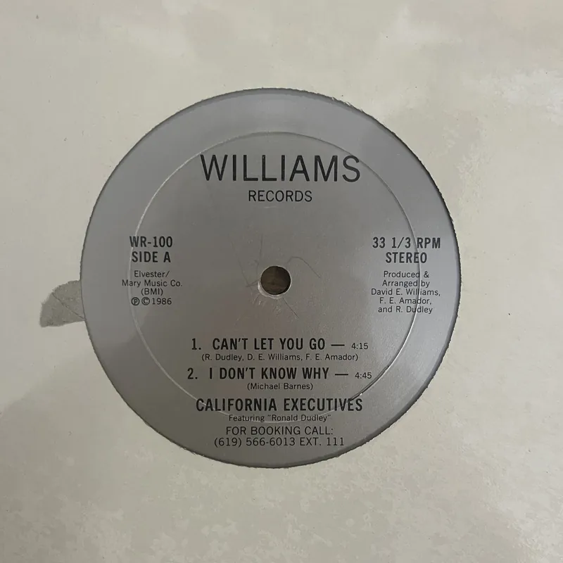 Secure Checkout California Executives - Cant Let You Go | I Dont Know Why - 12" Single, Vinyl Music - Williams