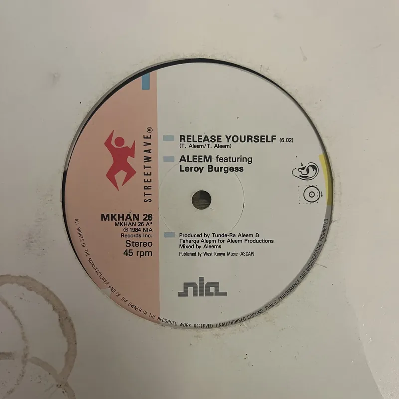 Aleem Featuring Leroy Burgess - Release Yourself - 12" Single, Vinyl Music - Streetwave Fast Shipping