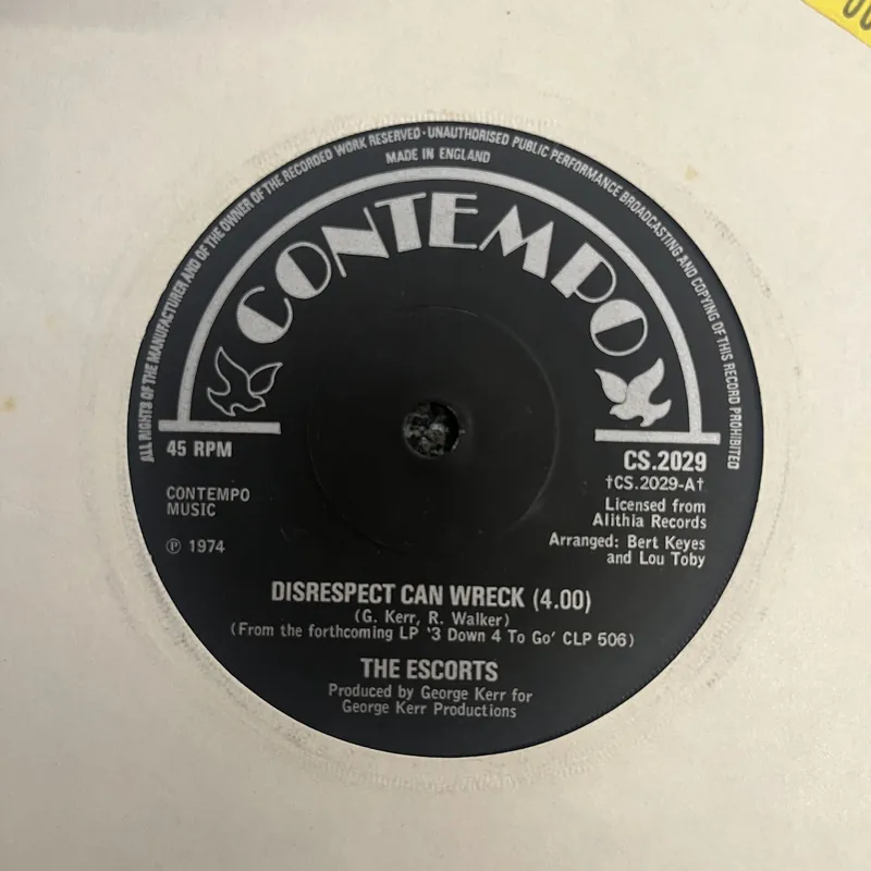 The Escorts - Disrespect Can Wreck | Lets Make Love - 7" single, Vinyl Music - Contempo Secure Checkout