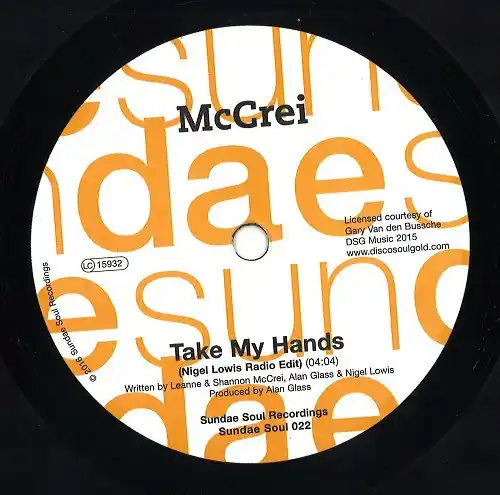 Mccrei - Take My Hand (Nigel Lowis/T-Groove Mixes) (S4519) - 7" single, Vinyl Music - Sundae Soul Free Shipping