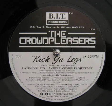 Reduced Price The Crowdpleasers : Kick Ya Legs 12", S/Sided (VG+ / VG+) - Dig Vinyl