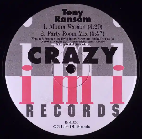 Tony Ransom : Crazy 12" (VG+ / VG+) - Dig Vinyl Warranty Included