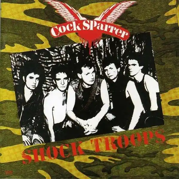 Free Delivery Cock Sparrer - Shock Troops (LP, white/black/olive green galaxy vinyl)