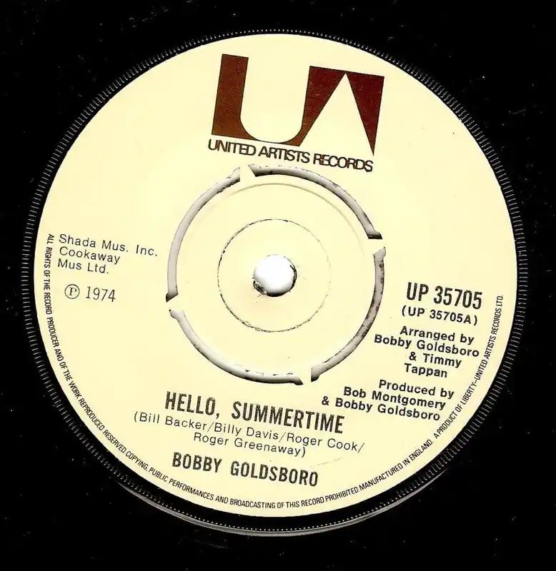 Professional Grade BOBBY GOLDSBORO Hello Summertime Vinyl Record 7 Inch United Artists 1974