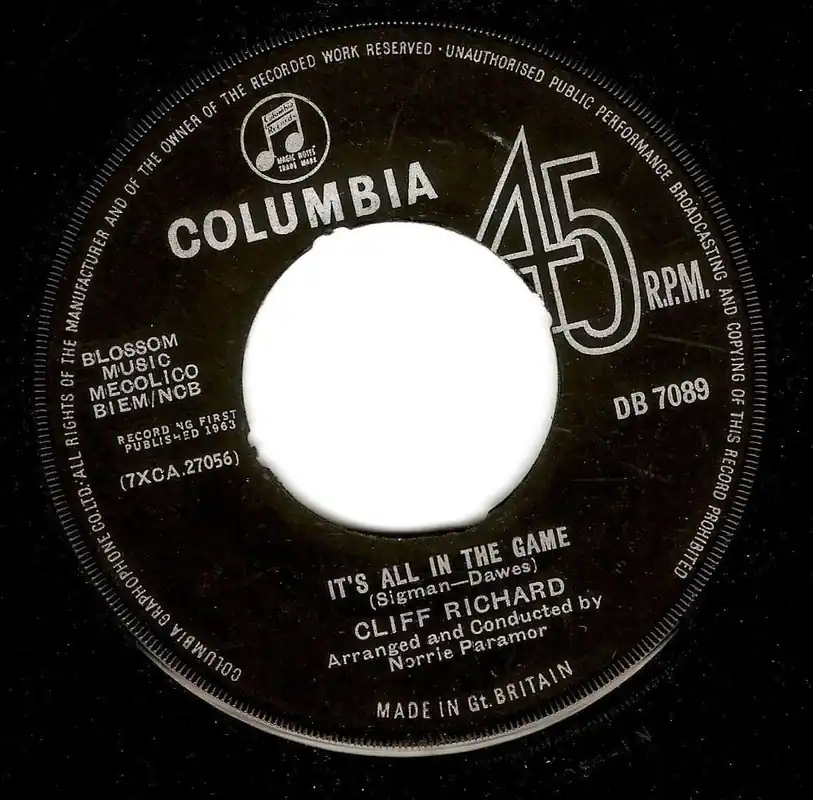 CLIFF RICHARD It s All In The Game Vinyl Record 7 Inch Columbia 1963 Deal