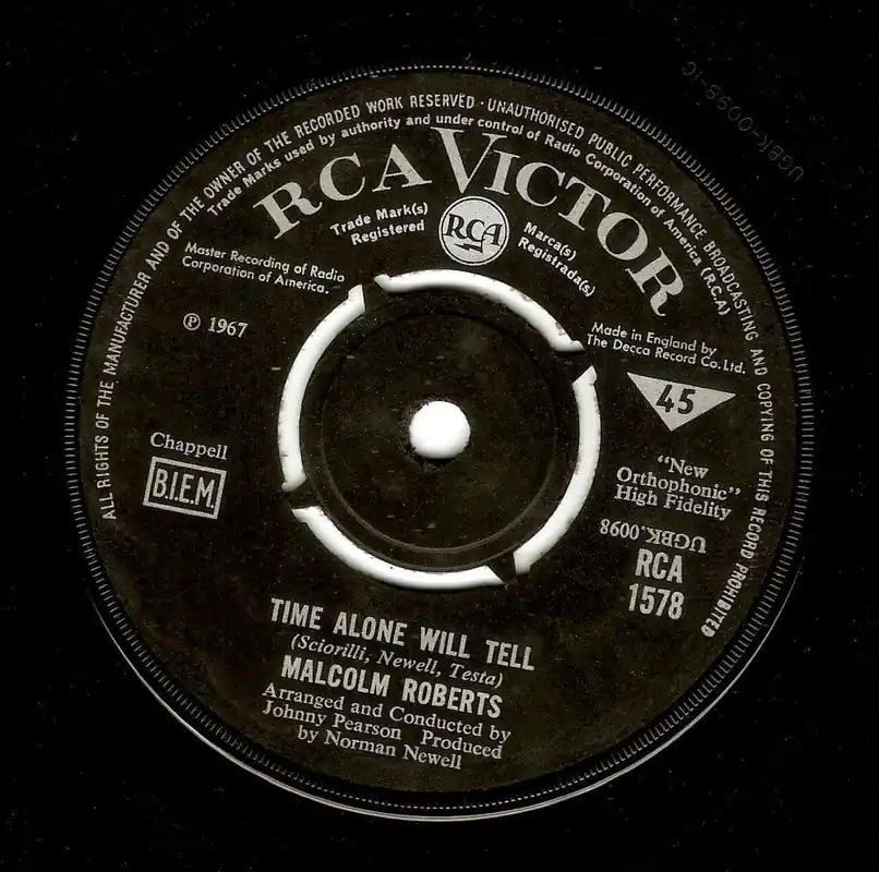 MALCOLM ROBERTS Time Alone Will Tell Vinyl Record 7 Inch RCA Victor 1967 Seasonal Sale