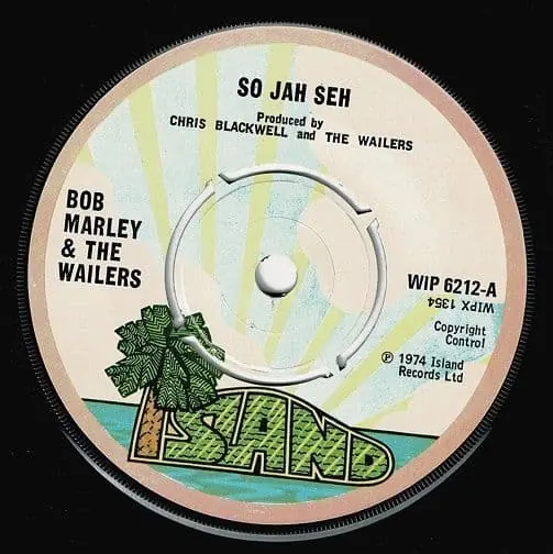 BOB MARLEY AND THE WAILERS So Jah Seh Vinyl Record 7 Inch Island 1975 Free Shipping