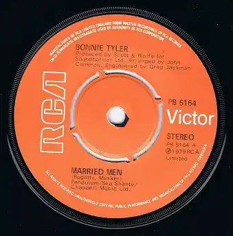 BONNIE TYLER Married Men 7" Single Vinyl Record 45rpm RCA Victor 1979 Limited Offer