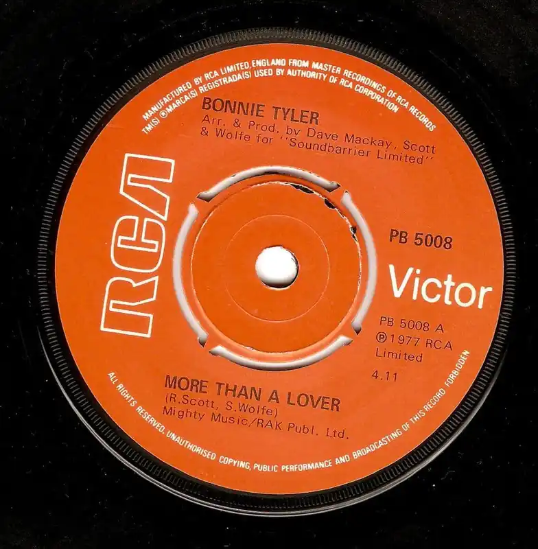 Fan Favorite BONNIE TYLER More Than A Lover Vinyl Record 7 Inch RCA Victor 1977