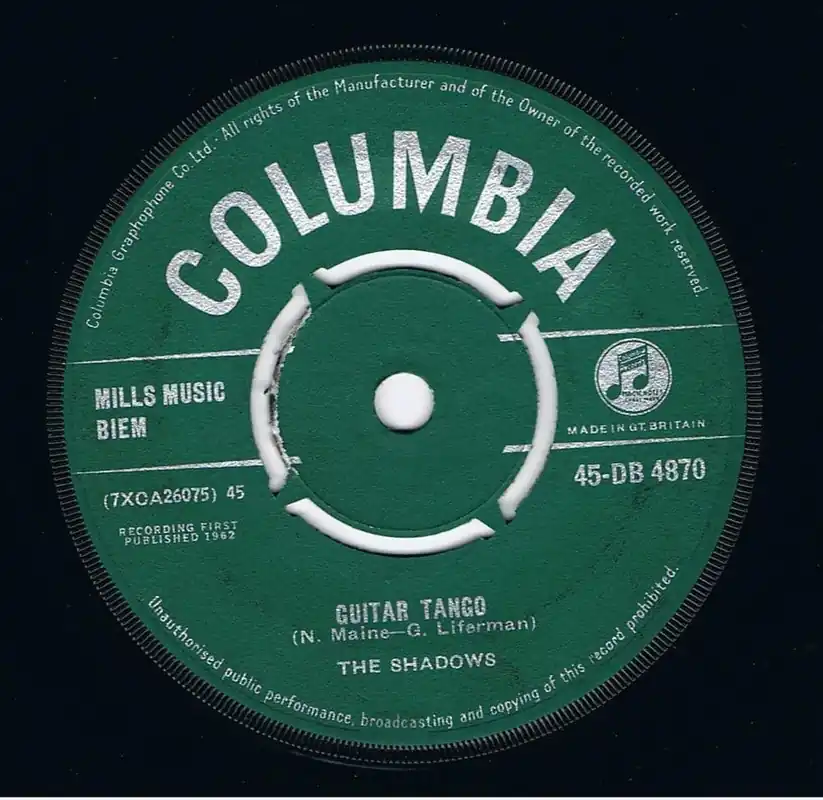 Today Only THE SHADOWS Guitar Tango Vinyl Record 7 Inch Columbia 1962