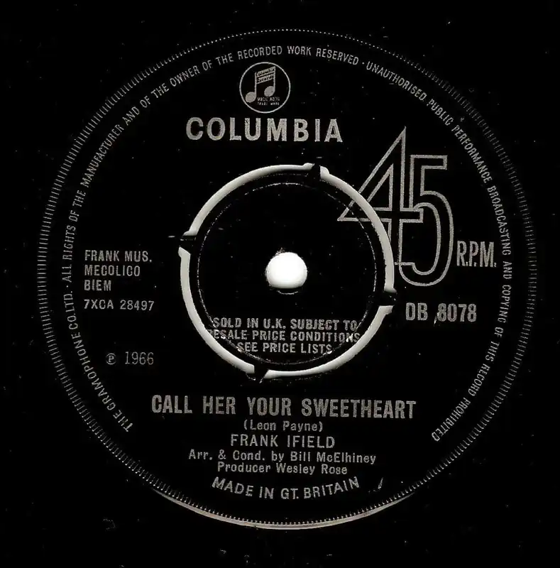 Price Cut FRANK IFIELD Call Her Your Sweetheart Vinyl Record 7 Inch Columbia 1966