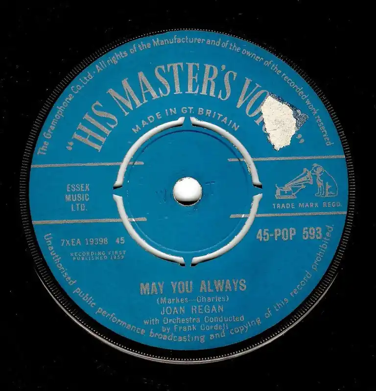 JOAN REGAN May You Always Vinyl Record 7 Inch HMV 1959 Today Only