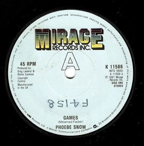 PHOEBE SNOW Games Vinyl Record 7 Inch Mirage 1981 Free Delivery