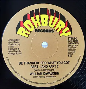 William DeVaughn Be Thankful/ Blood Is Thicker Than Water Demon Records vinyl record Direct From Factory