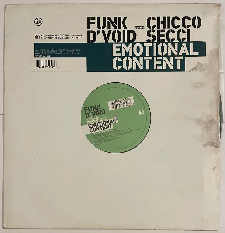 Special Discount Funk D'Void Versus Chicco Secci – Emotional Content 12" Single– museum vinyl